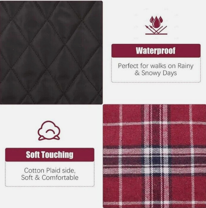 Spotted Play Warm Dog Coat, Red Plaid, Waterproof Reversible Dog Jacket, (XXXL)
