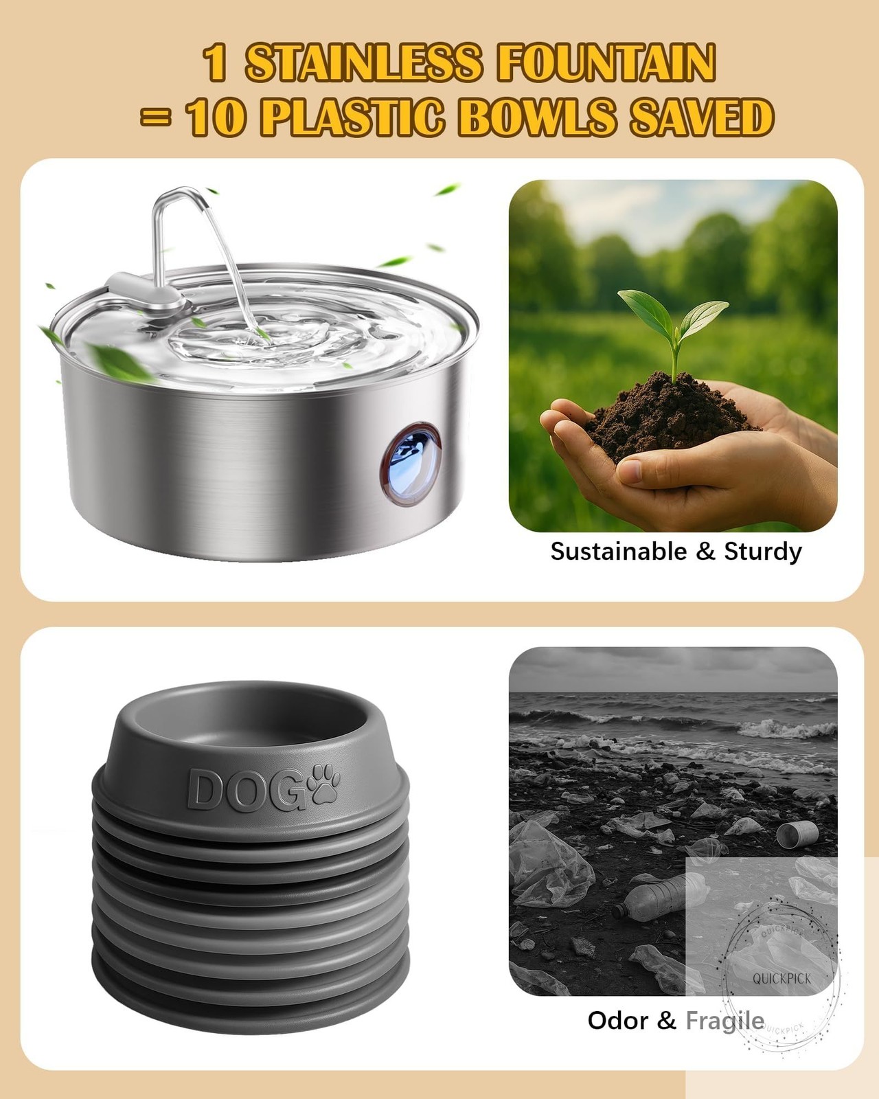 Dog Water Fountain for Large Dogs- 270oz/8L Stainless Steel Dog Water Bowl Dispe