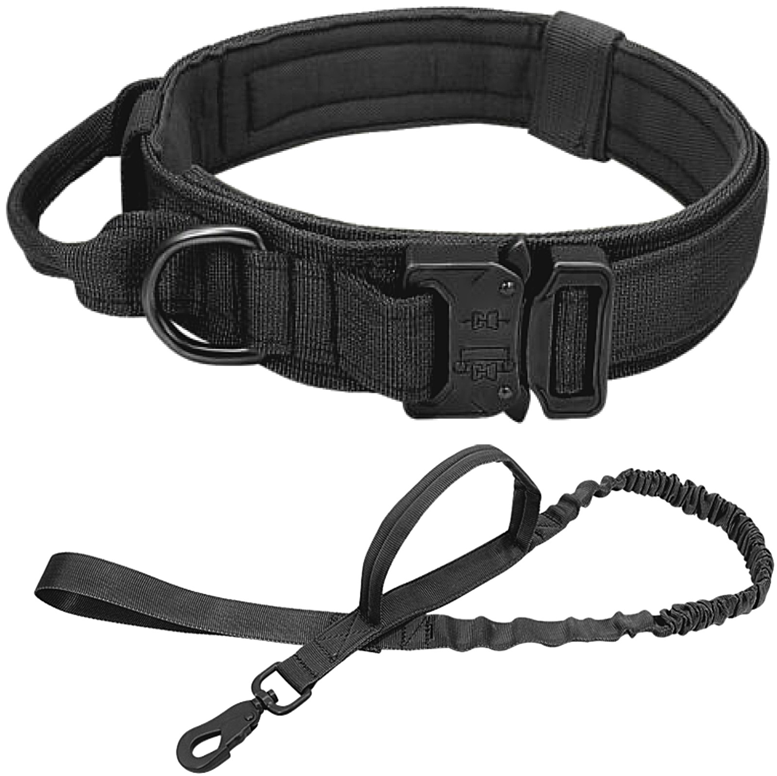 Collar + Leash Heavy Duty K9 Tactical Training Pet Dog Metal Buckle M, L, XL New
