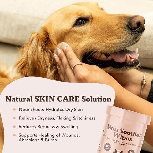 Natural Dog Company Skin Soother Wipes, Hypoallergenic Dog Moisturizer for Dry
