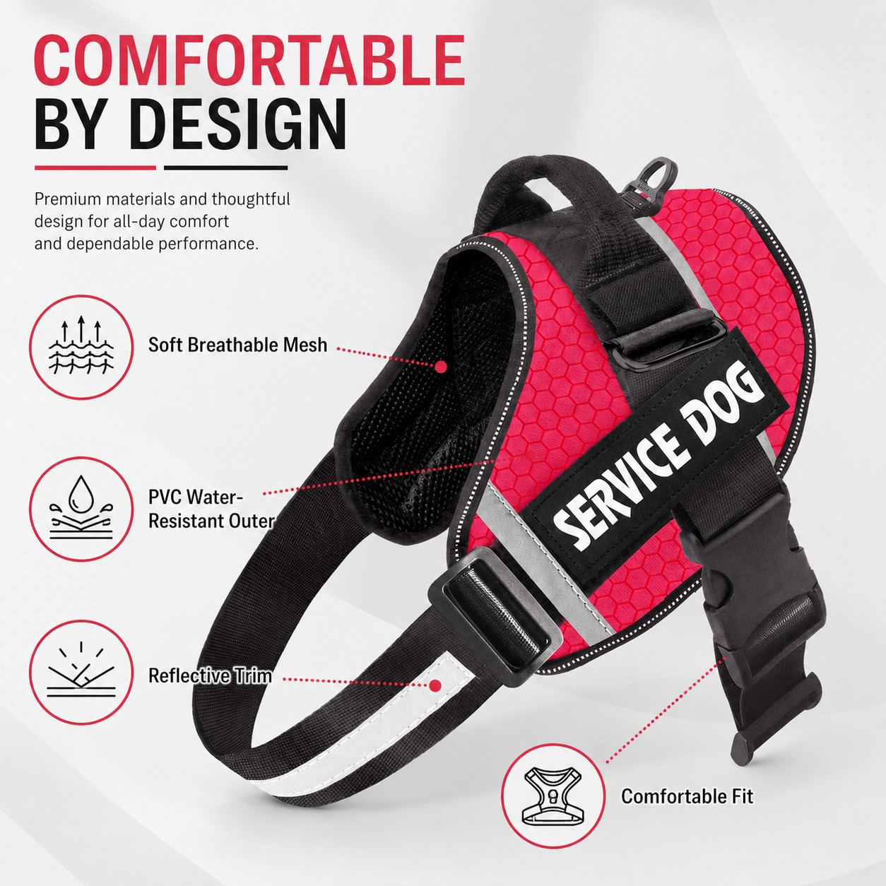 Reflective Service Dog Vest Harness, Woven Nylon with Adjustable Straps XS-XXL
