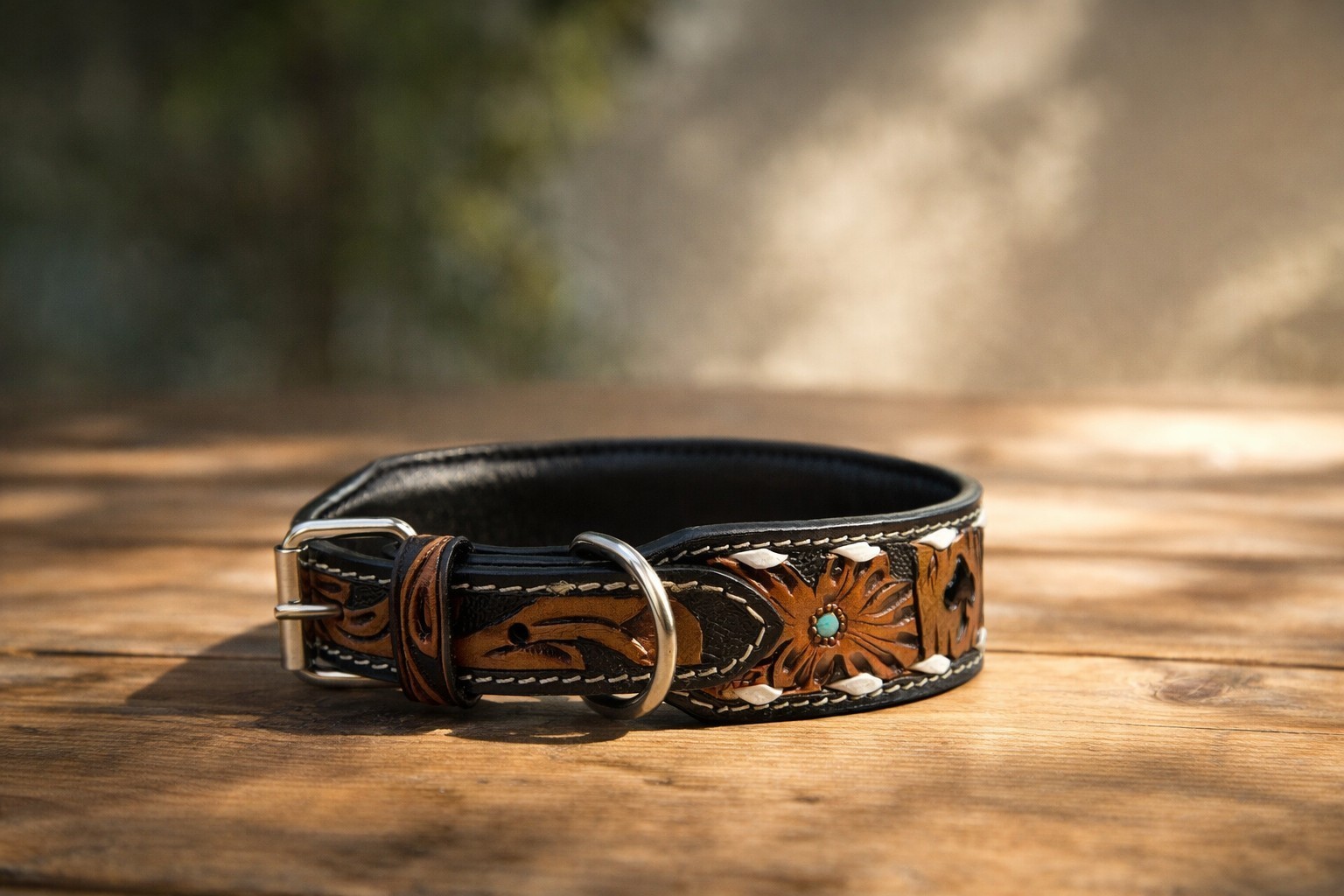 Western Leather Handmade Pet Dog Collar Heavy Duty Hand Tooled Adjustable