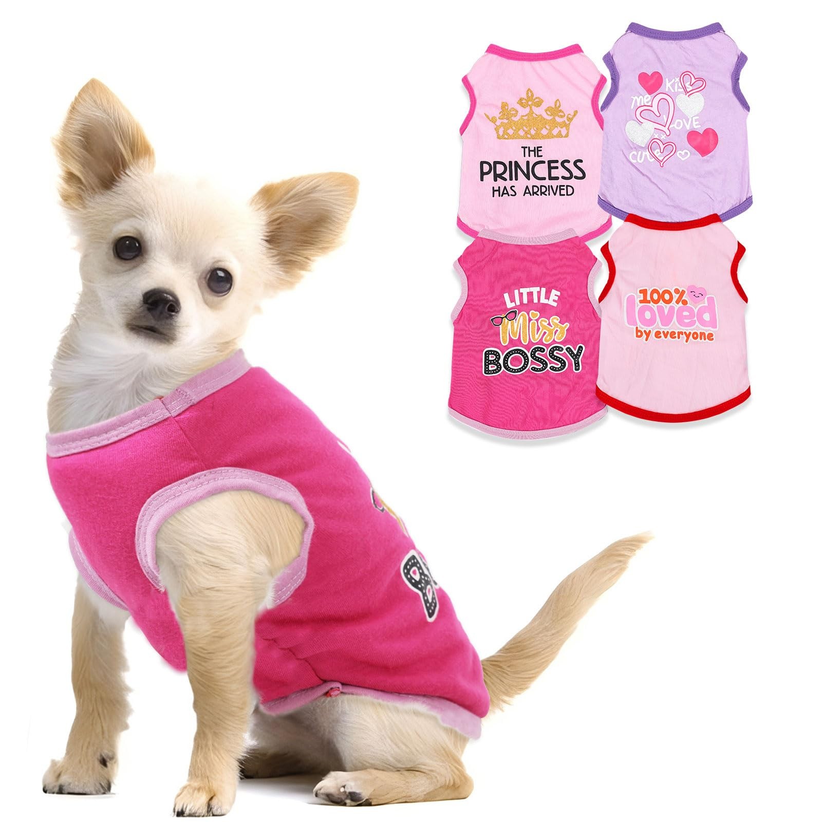 4 Pieces Chihuahua Clothes Cute Dog XX-Small, Purple,Rose,Pink,Light Pink