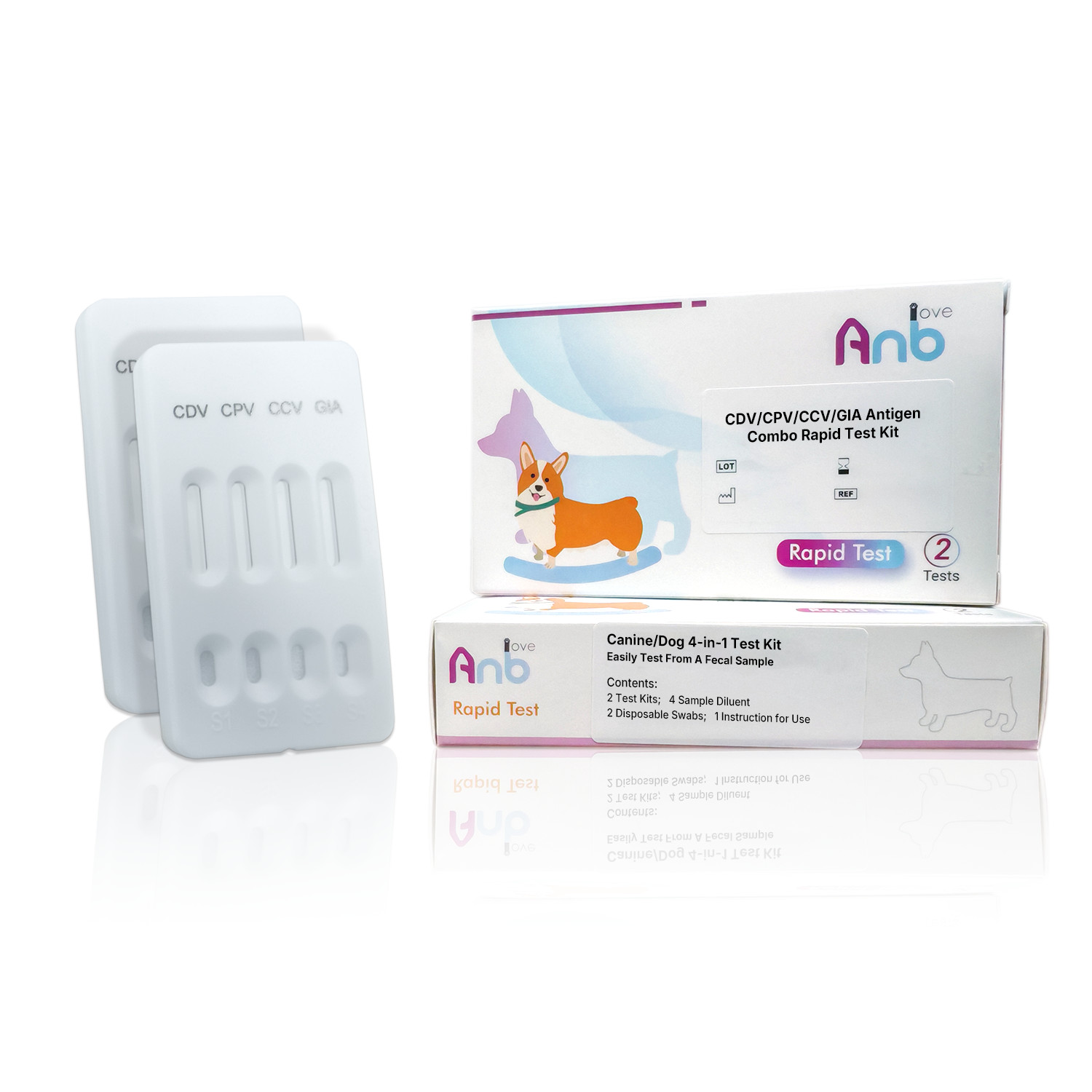 2pcs Canine/Dog 4-in-1 CDV/CPV/CCV/GIA Test Kit Health Pet Rapid test Home Test
