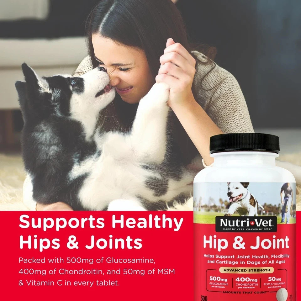 Nutri-Vet Advanced Hip & Joint Dog Supplement 500mg Glucosamine 300 Tablets NEW