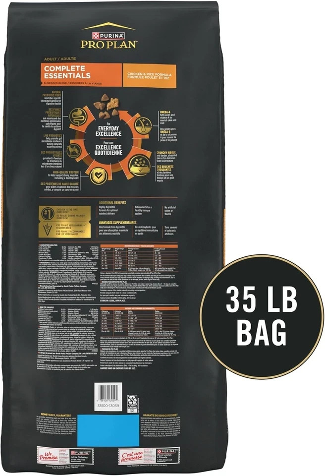 Purina Pro Plan Adult Shredded Blend Chicken & Rice Formula Dry Dog Food 35lbs