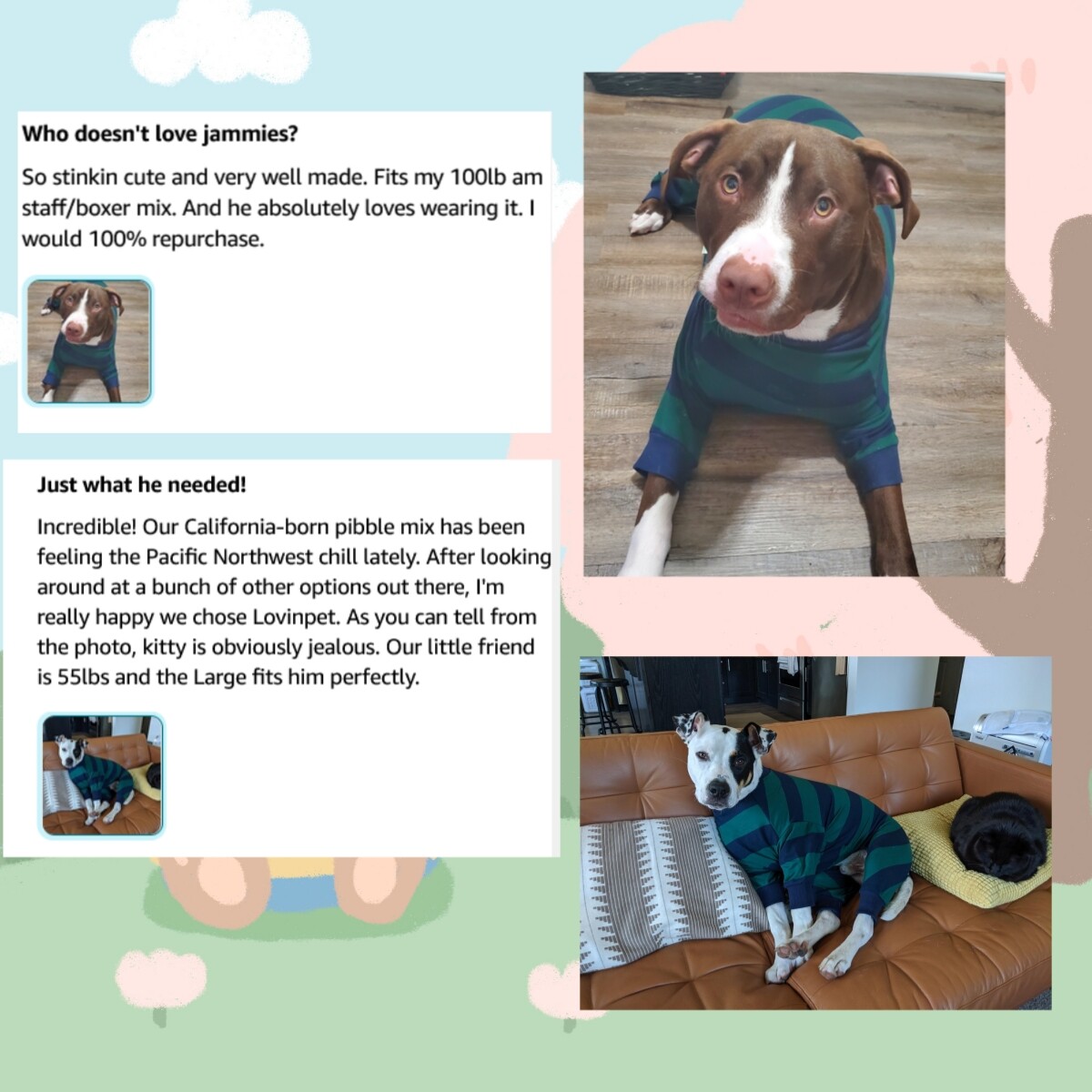 LovinPet 4-Leg Dog Pajamas Jumpsuit Costume Pullover for Medium & Large Dogs