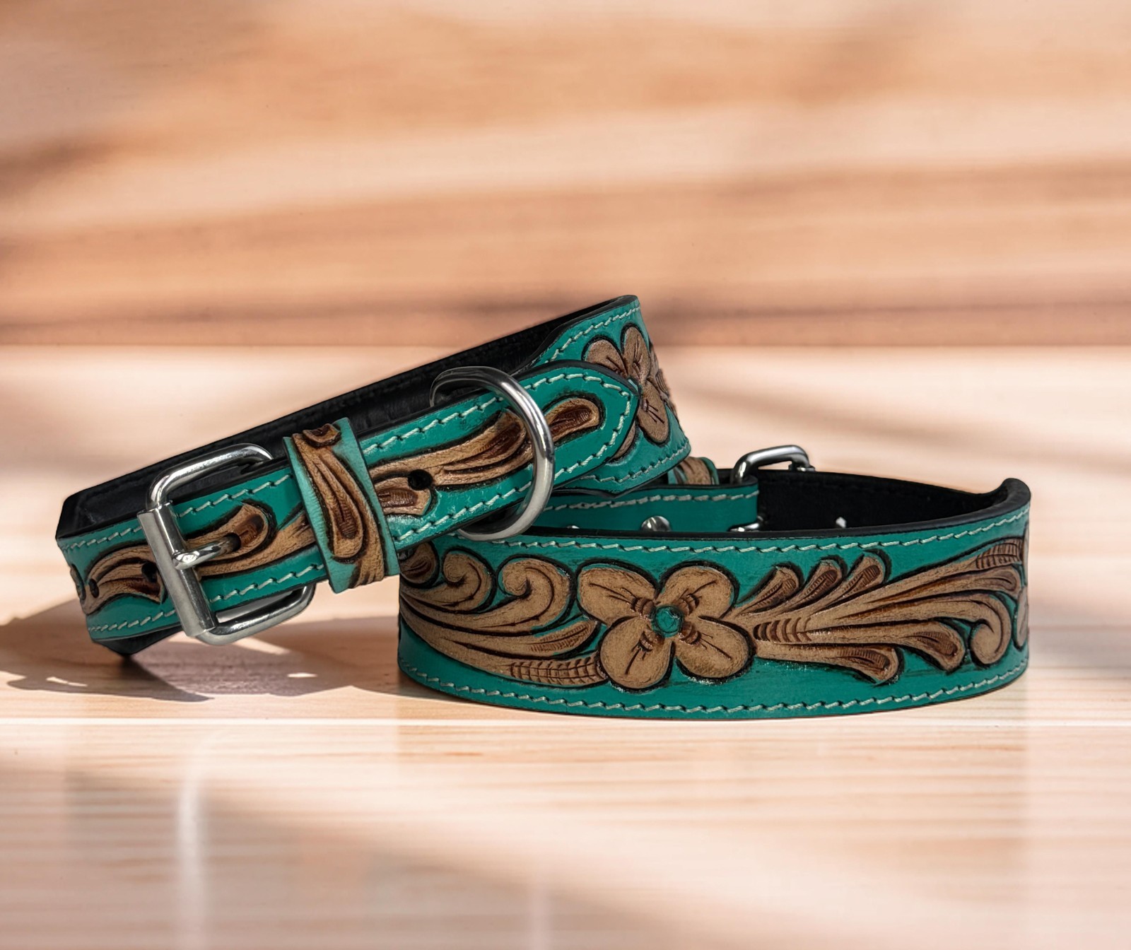 Western Leather Handmade Pet Dog Collar Heavy Duty Hand Tooled Adjustable