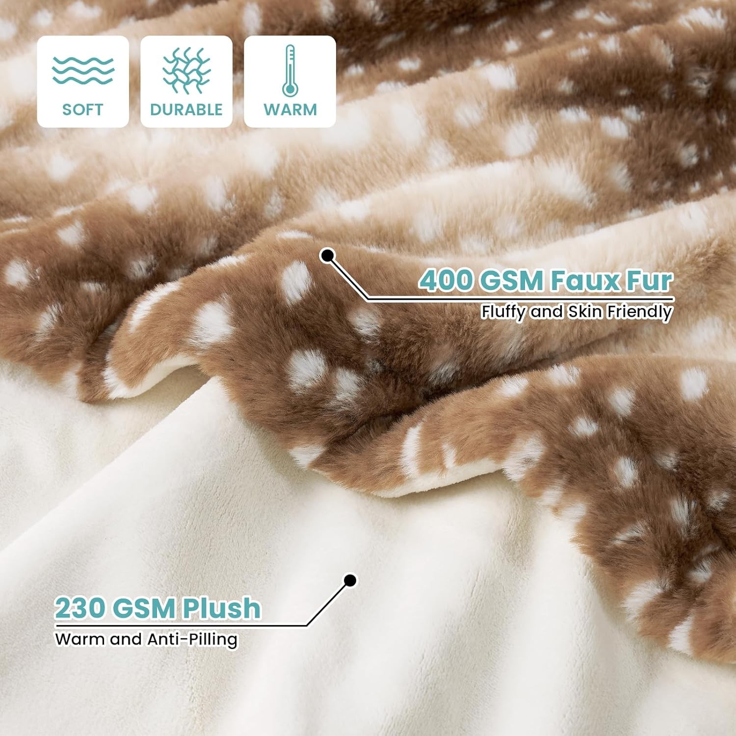 Faux Fur Blanket with Moose Print Waterproof Pet Blanket Size: 50×60 inches