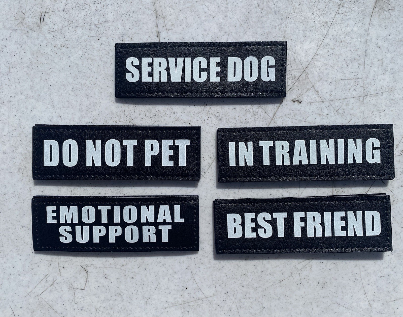 Service Dog Vest Tags, Set Of 5 As Shown. Singles. Medium Sized, Hook And Loop