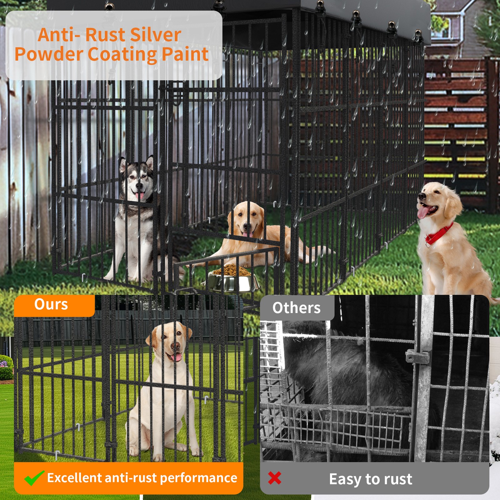 Large Outdoor Dog Enclosure Heavy Duty Dog Cage with Roof Thicken Kennel Fence
