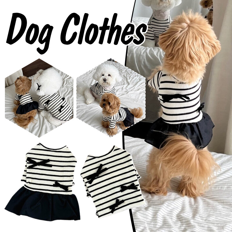 Puppy Spring Summer Short Sleeve Pet Striped Skirt Dog Fashion Clothes.