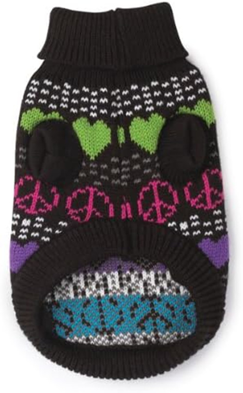 East Side DOG Sweater Warm Hearts Print Dog Sweater, X-Small, Black