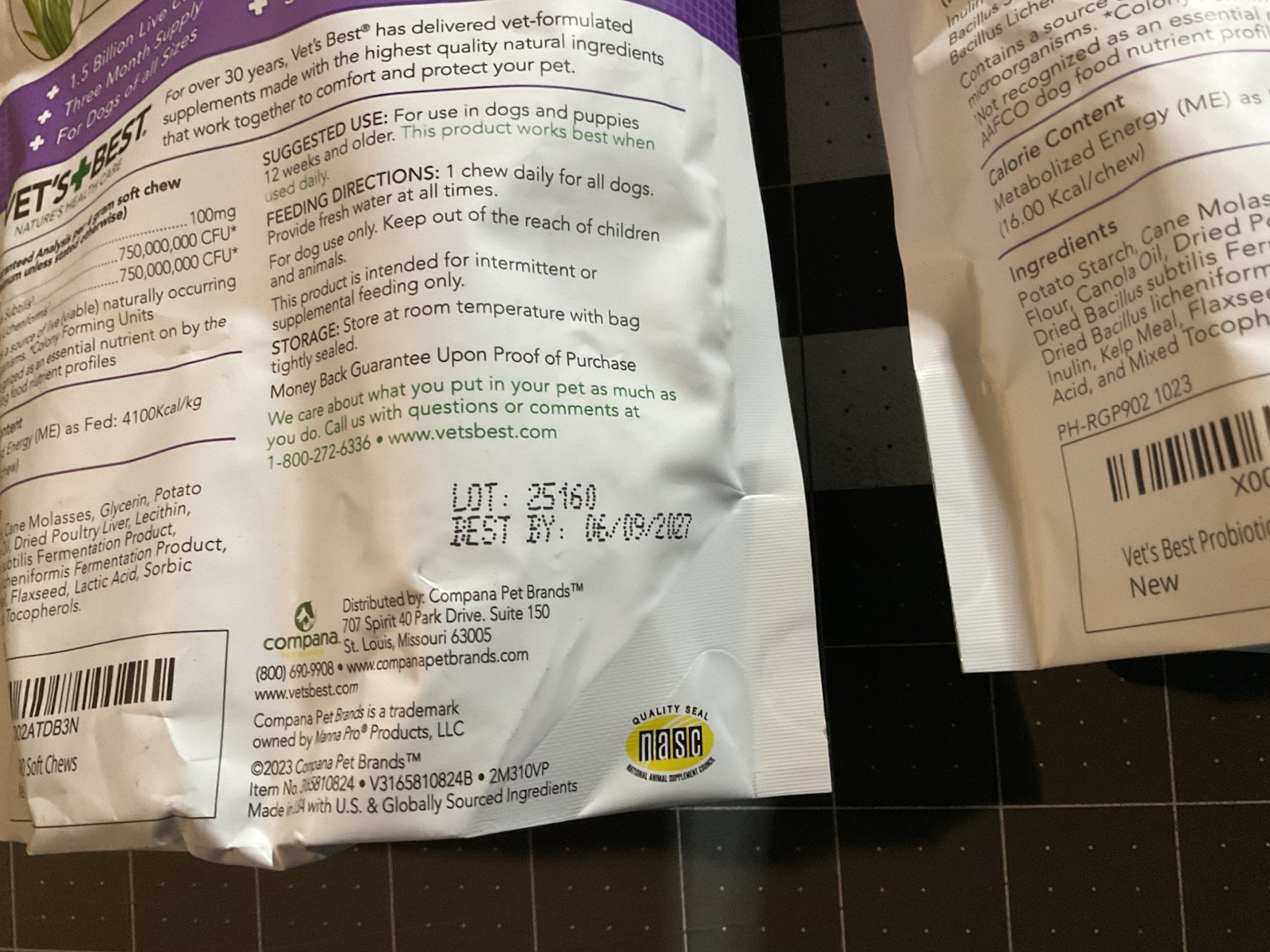 2-bag Vet’s Best Probiotic Soft Chews Digestive Aid 90 count Exp 06/2027
