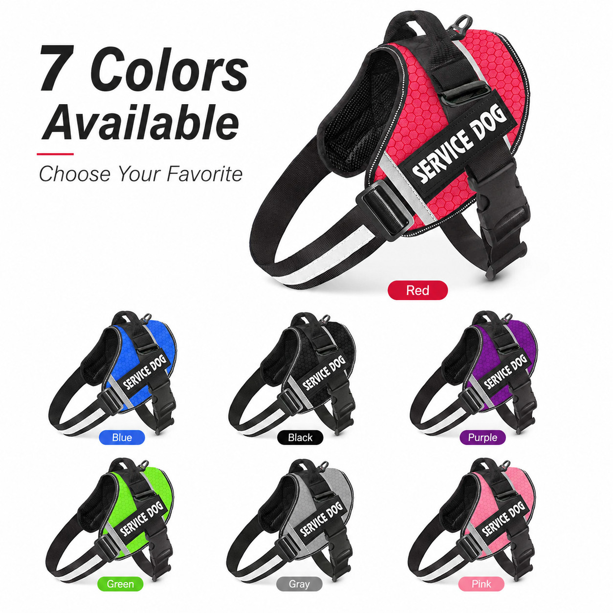 Reflective Service Dog Vest Harness, Woven Nylon with Adjustable Straps XS-XXL
