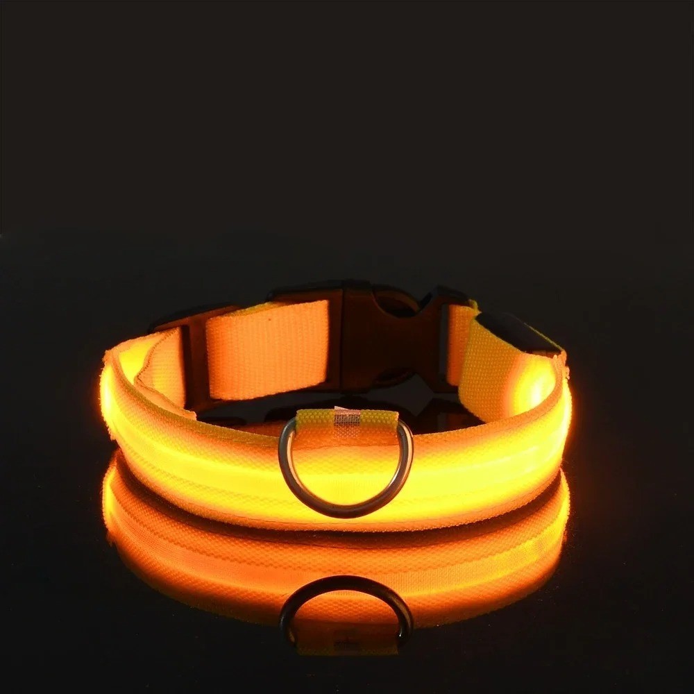 LED Adjustable Dog Collar Blinking Night Flashing Light Up Glow Pets Safety USA