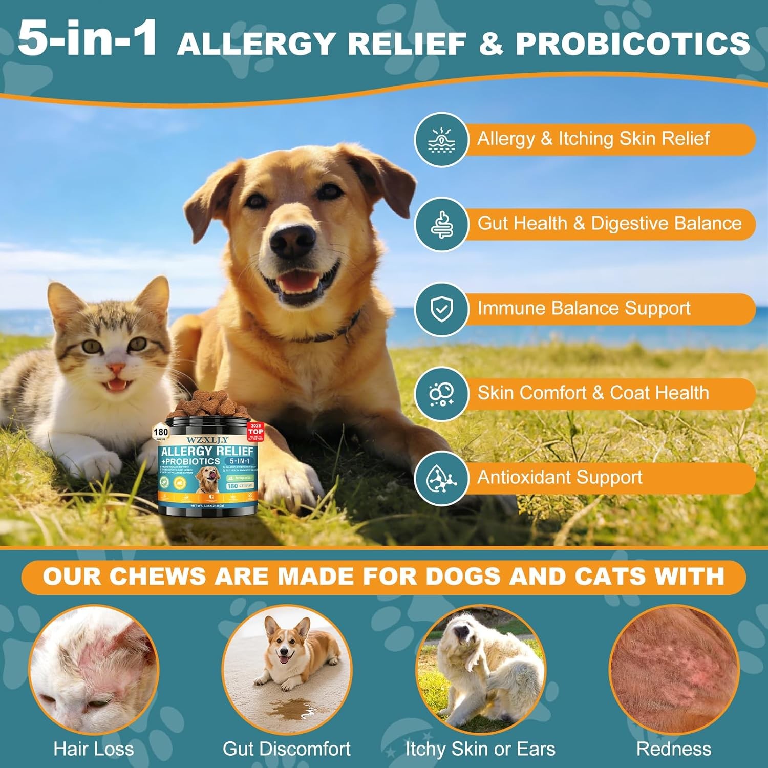 Dog Allergy Chews for Itchy Skin Paw Licking Immune Support Dogs 180 Ct