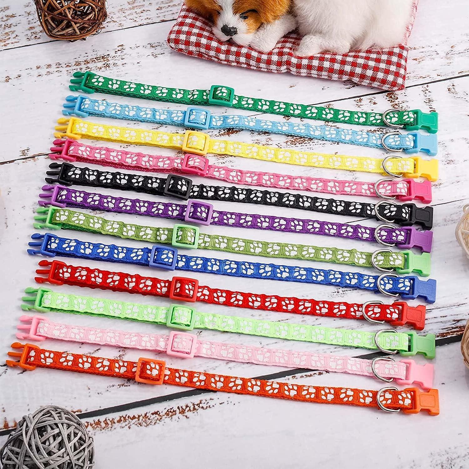 12 Pack Puppy Collars for Litter, Adjustable Puppy ID Collars Soft Nylon Whelpin