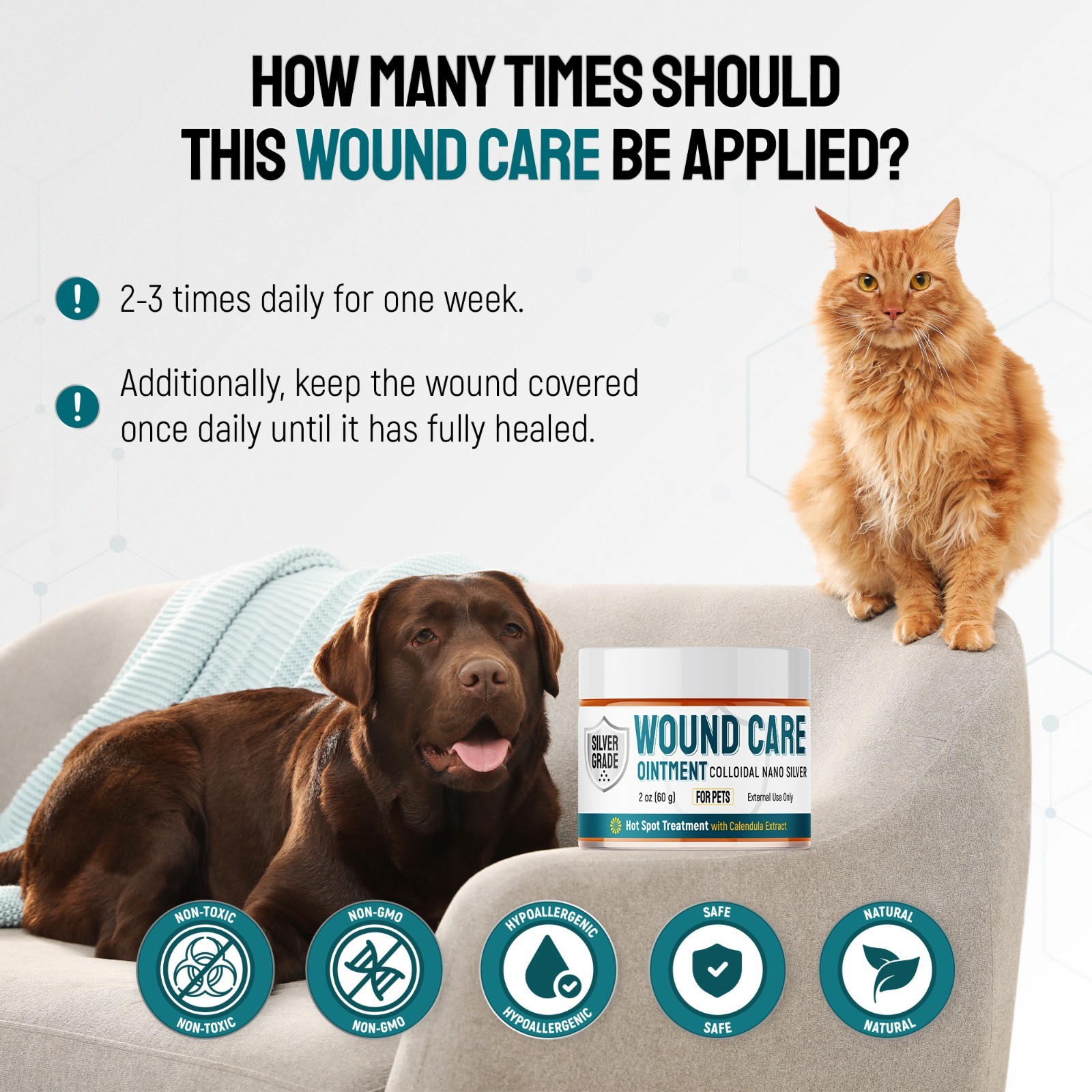 Silver Wound Care Ointment for Dog & Cat Skin Relief Hot Spot, Cuts, Irritations