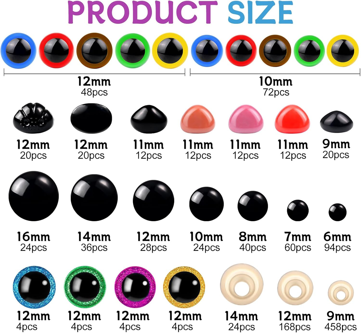 1100PCS Safety Eyes and Noses, Amigurumi Safety Eyes for Crocheting, Colorful Do