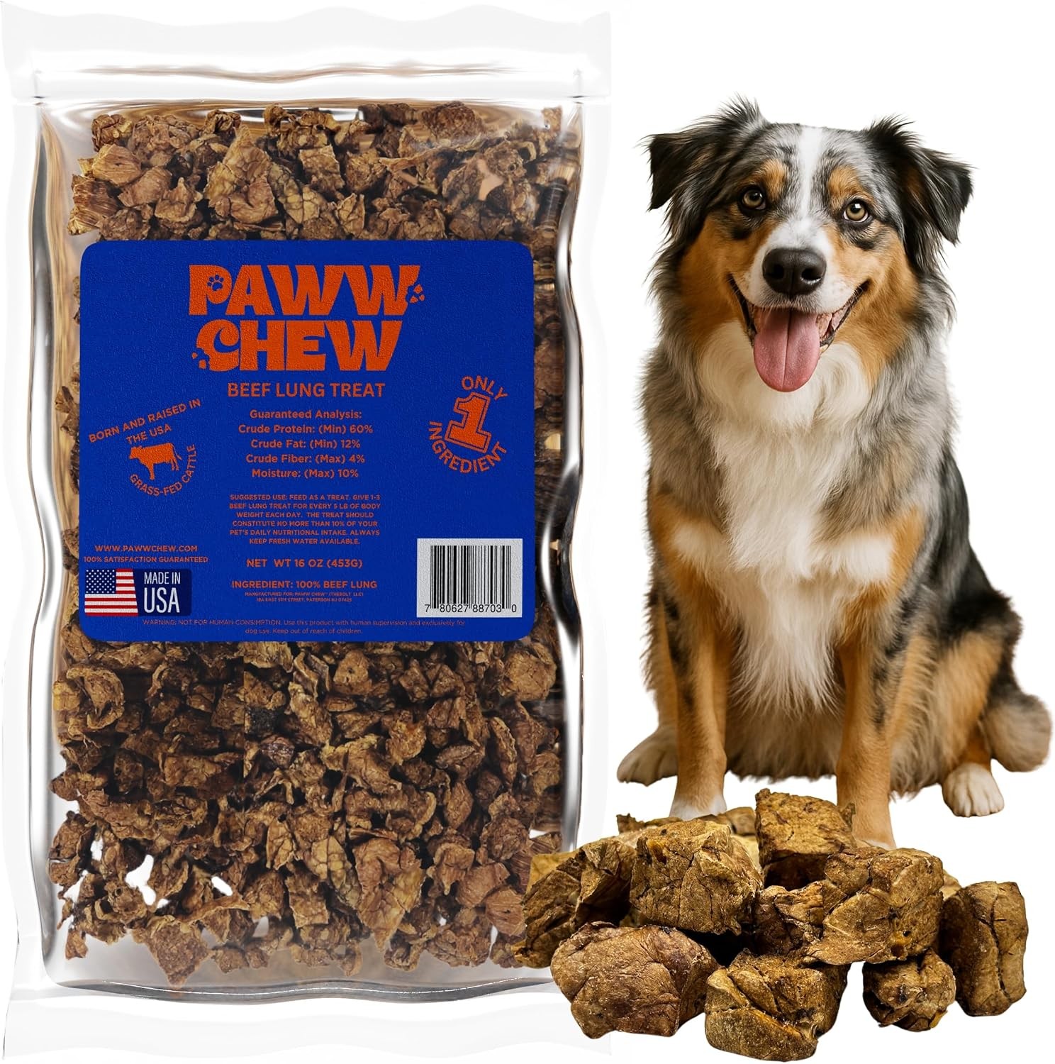 PAWW CHEW Beef Lung Dog Treats – 100% Natural, Single Ingredient, (1 Pound) Made