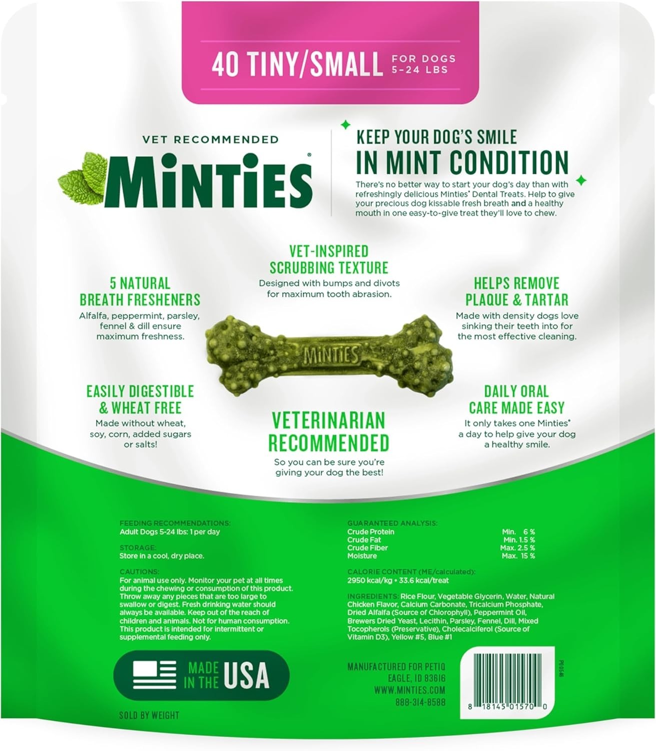 Vet Recommended Dog Dental Bones – Fresh Mint Flavor, 40 Chews for Small Dogs
