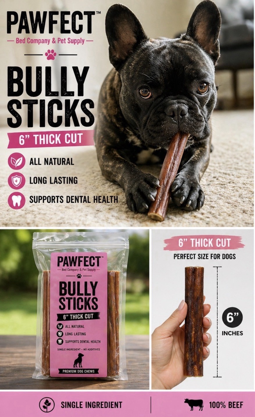 Pawfect 6″ JUMBO Cut Bully Sticks Beef Adult Dog Chews Treats 10-pack