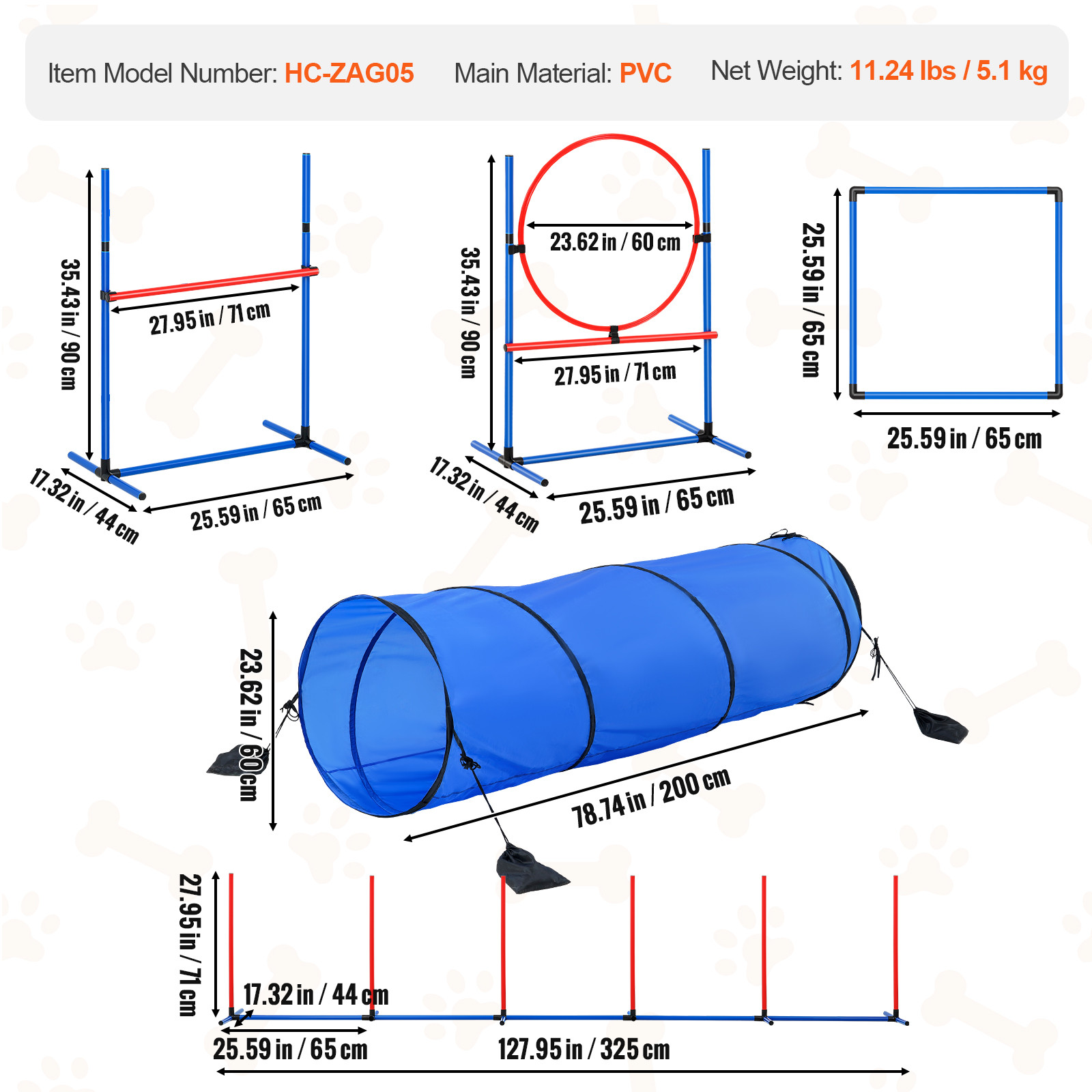 VEVOR Dog Agility Training Kit Obstacle Course Equipment Set Jump Tunnel Outdoor