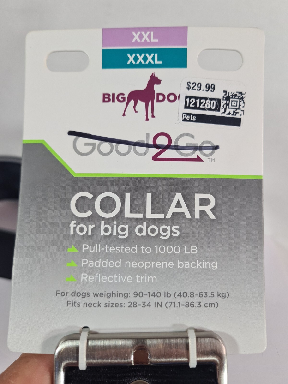 GOOD2GO BLACK Dog Collar for Big Dogs, XXL/XXXL 90-140 LBS New