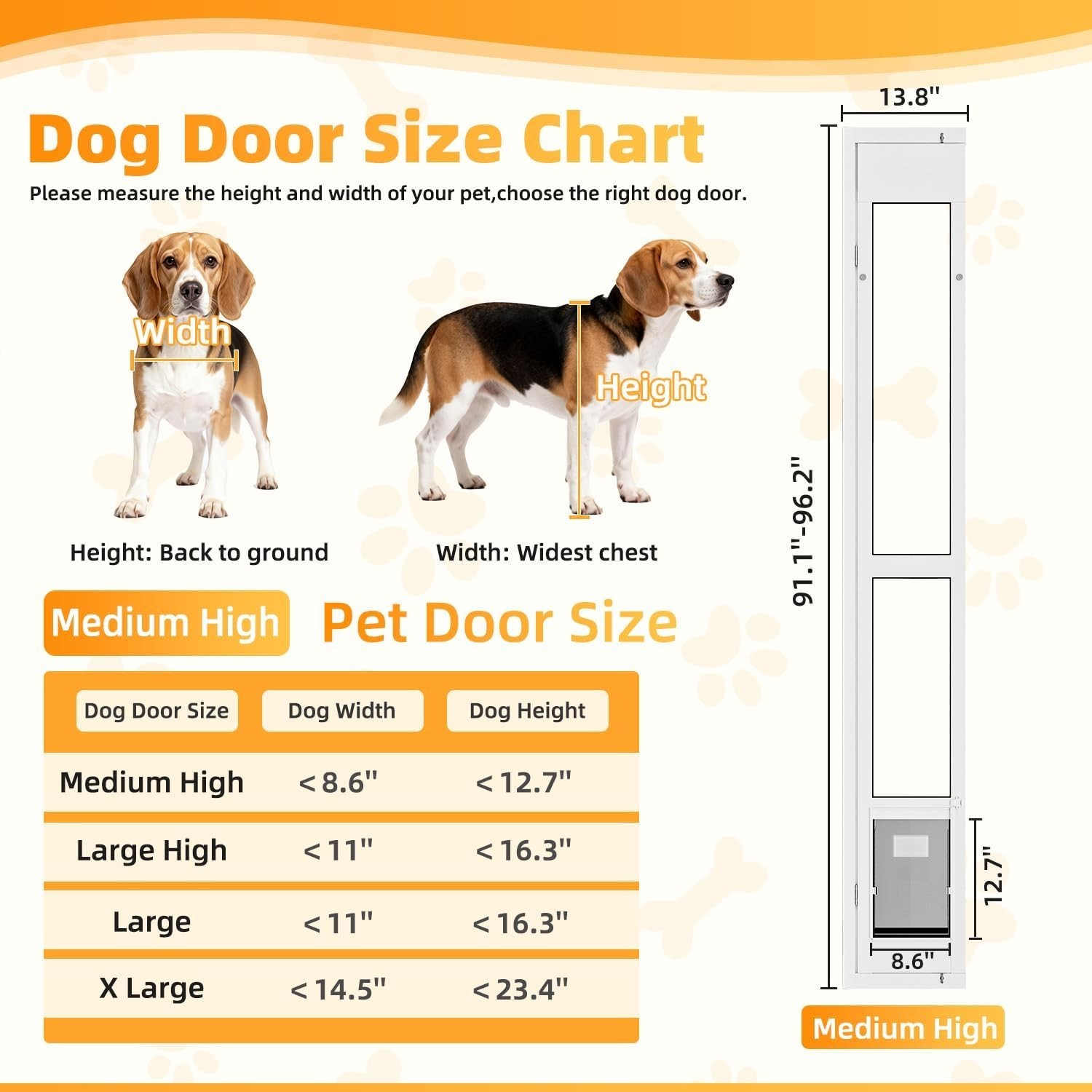 Sliding Glass Dog Door Adjustable Patio Pet Door MEDIUM High Locking 91.1″-96.2″
