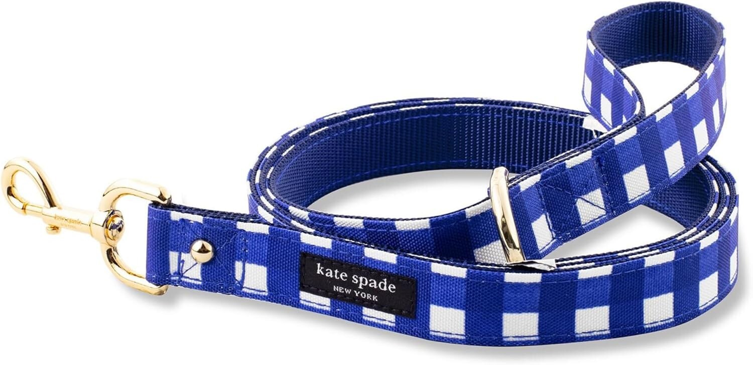 Kate Spade New York Navy Blue /gold/Gingham Leash (/L) for dog