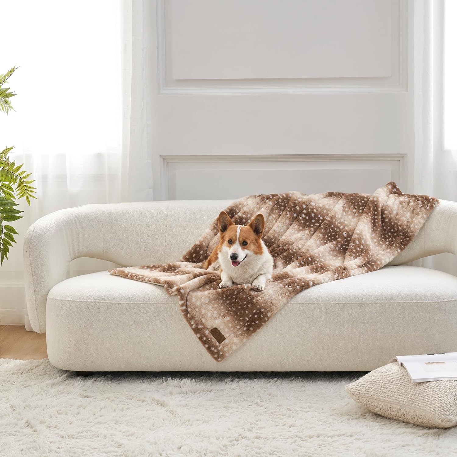 Faux Fur Blanket with Moose Print Waterproof Pet Blanket Size: 50×60 inches