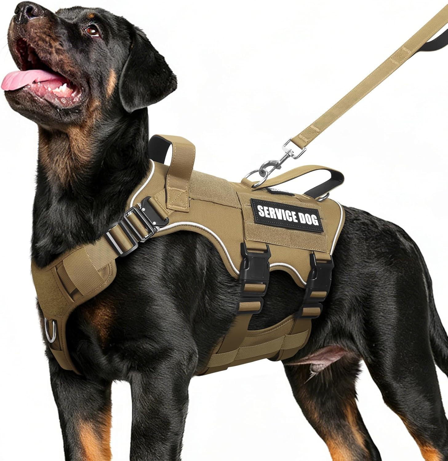 Service Dog Vest and Leash Set,Heavy Duty Tactical Dog Harness with Metal Buckle