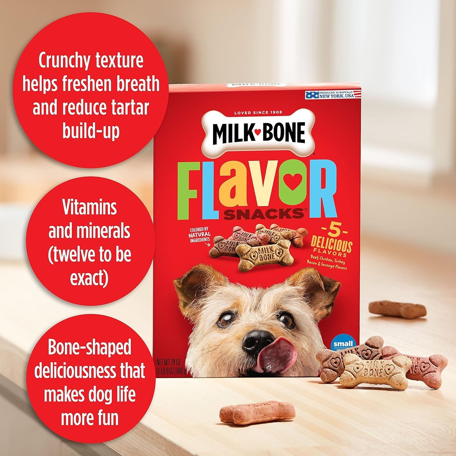 Milk-Bone Flavor Snacks Dog Treats, Small Biscuits, 24 Ounce Crunchy Texture Hel