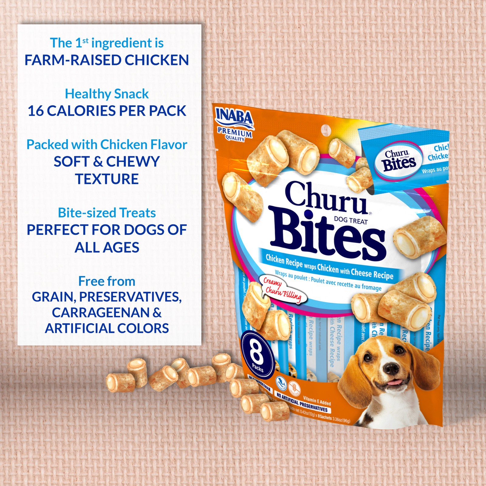 Churu Bites Soft Baked Dog Treat 0.42oz Tubes 20 Tubes Chicken & Cheese Recipe