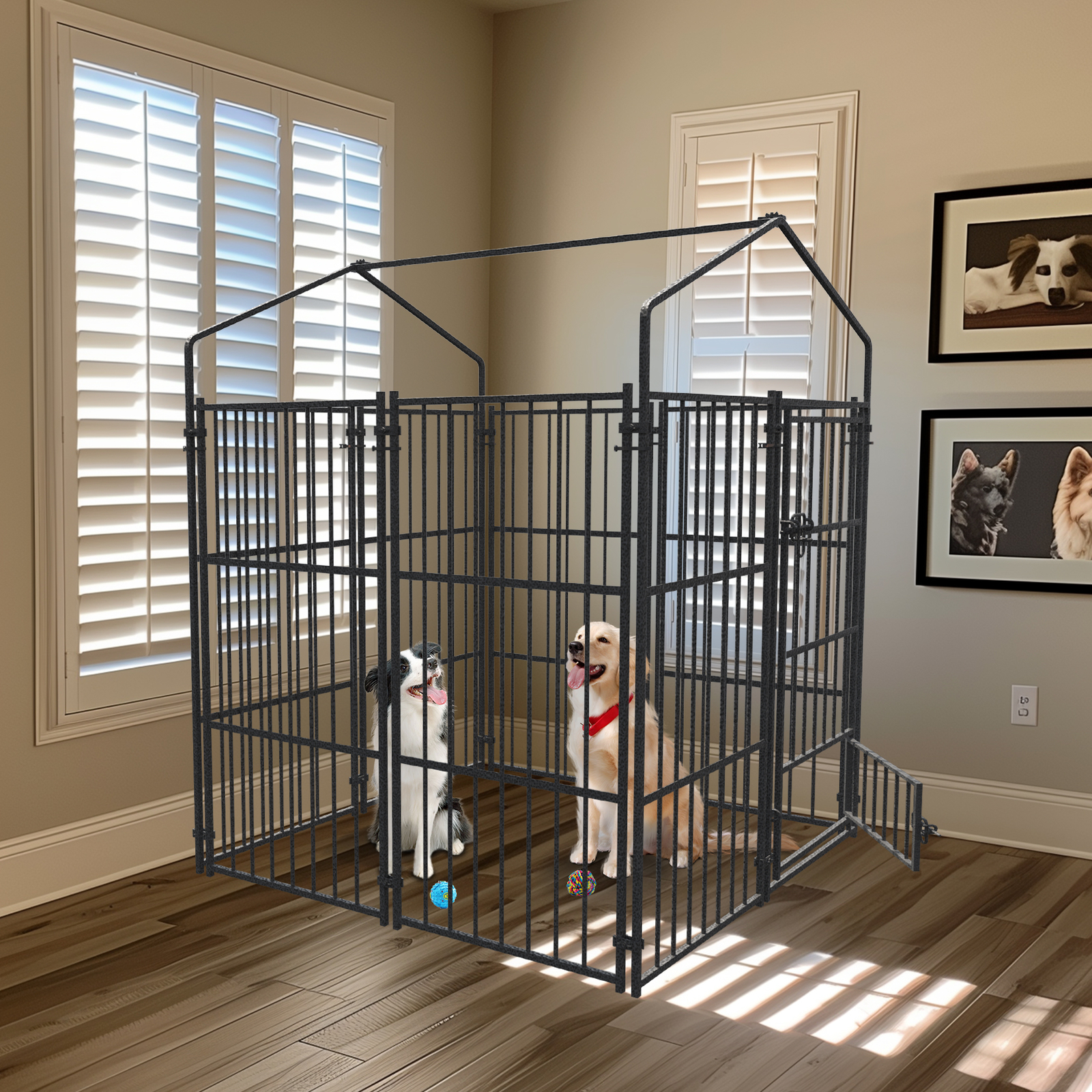 Heavy Duty Dog Kennel Upgrade Antirust Metal Pet Playpen Large Animal Cage House
