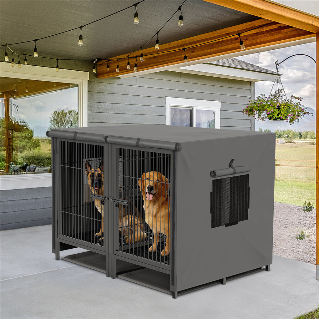 Jumbo Heavy Duty Metal Double Dog Cage Kennel Crate Playpen with Divider＆Tray