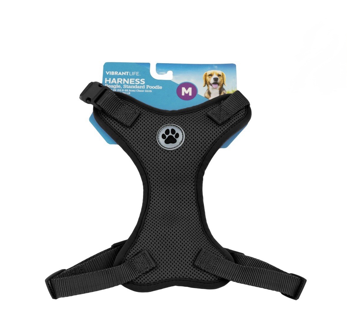 Vibrant Life Mesh Adjustable, Reflective Dog Harness, Black, Medium Paw NWOT