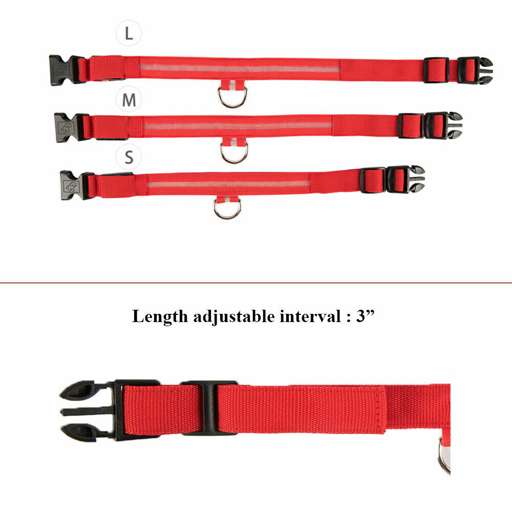 Adjustable LED Dog Waterproof Nylon Collars Night Safety Light Flashing Collar