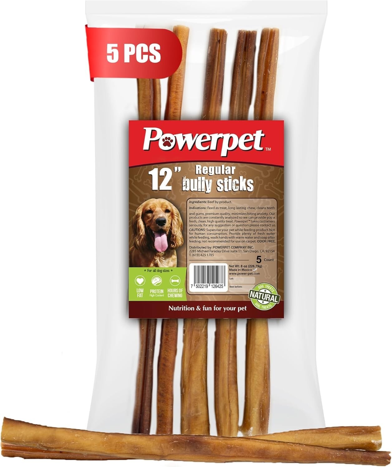 ALL NATURAL Powerpet: Bully Sticks – 12” Standard Bully Sticks- BRC CERTIFIED