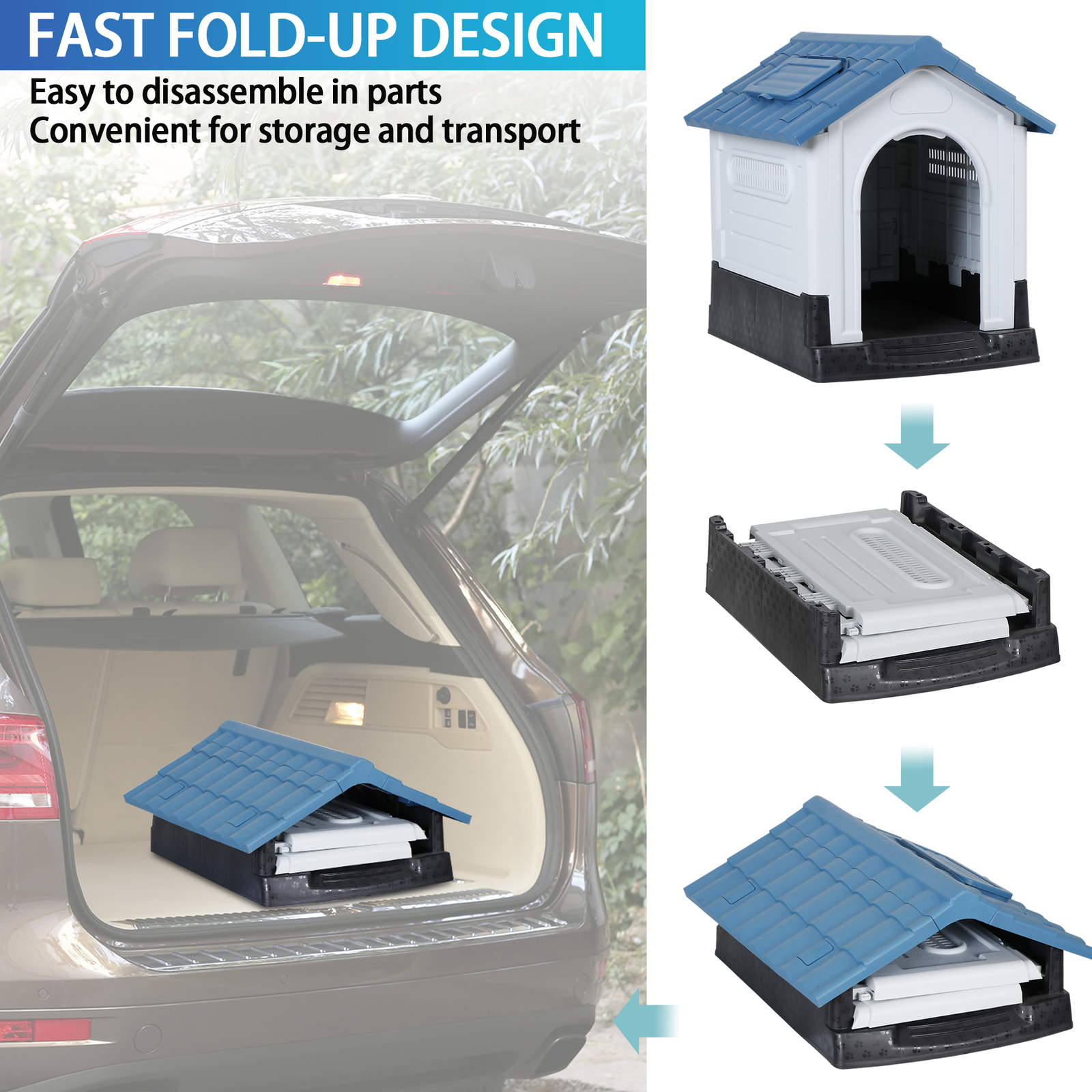 Dog House Indoor Outdoor Ventilate Waterproof Pet Plastic W/ Adjustable Skylight