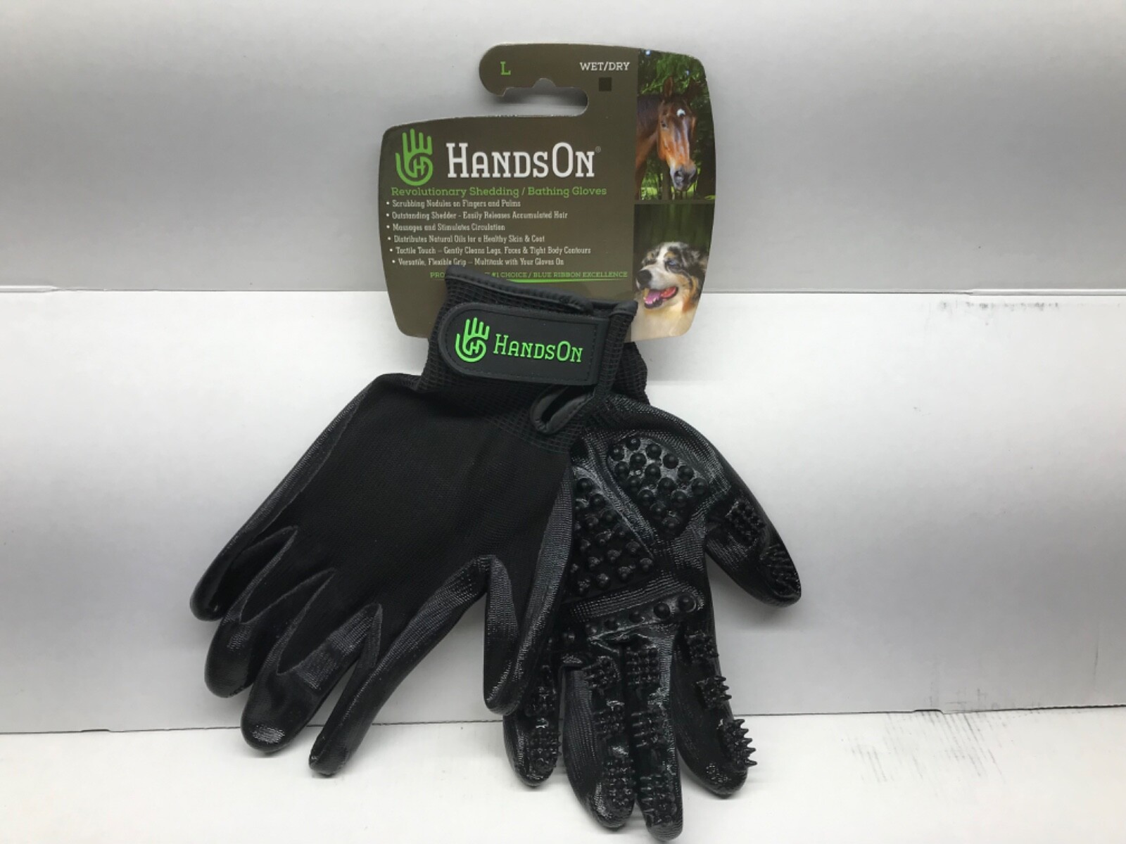 Hands On Wet/Dry Grooming Shedding Bathing Gloves for Pets Sized Large Black