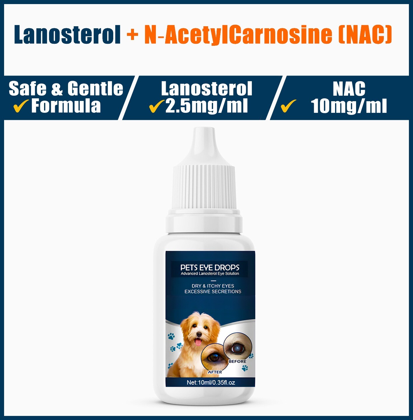 Lanosterol & NAC Dog/Cat Eye drops – Cataracts, Dry Eyes, Tearing, Lubricating