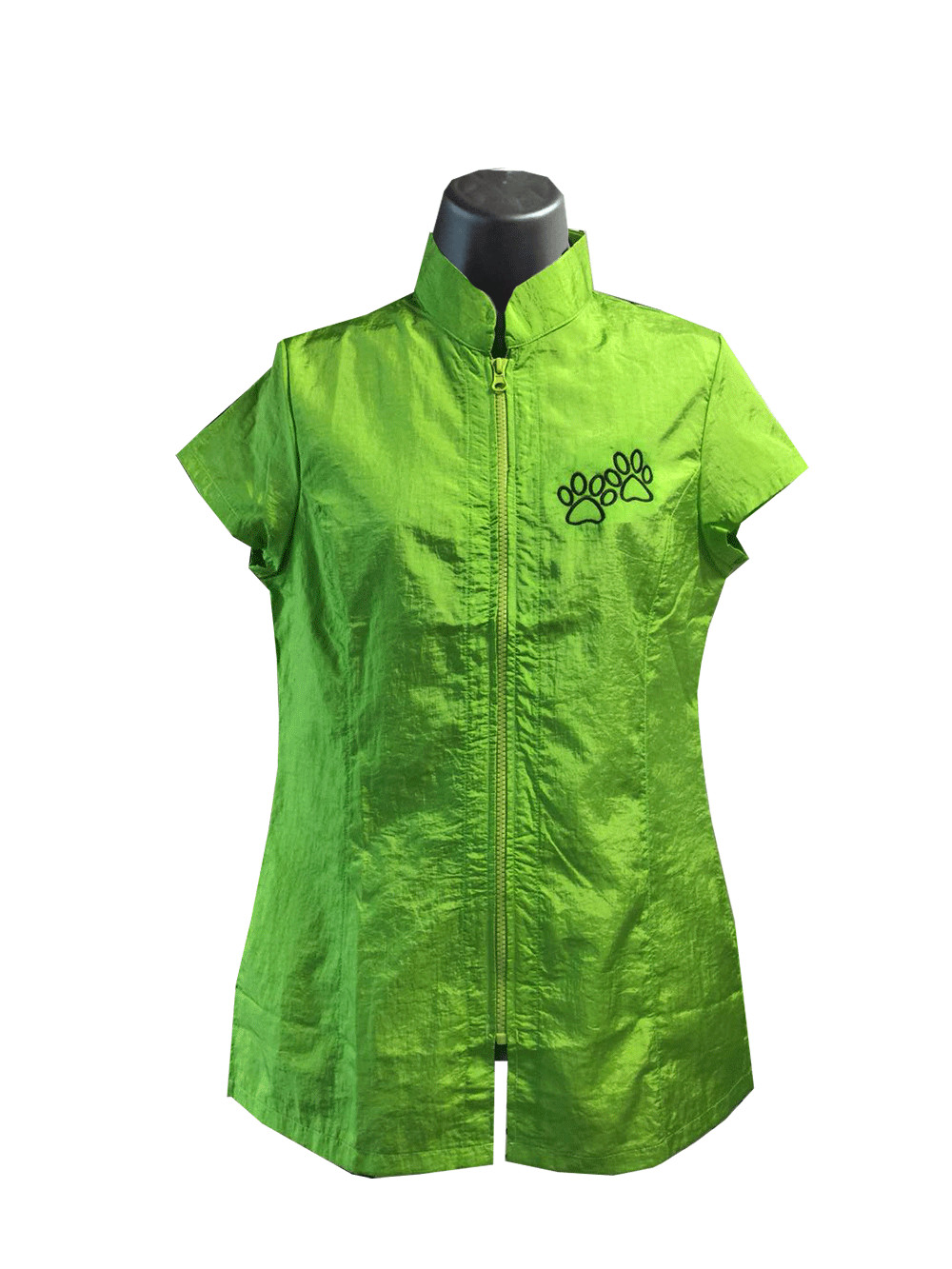 Grooming Zip-Up Smock Uniform Semi Fitted Short Sleeves Embroidery Nylon