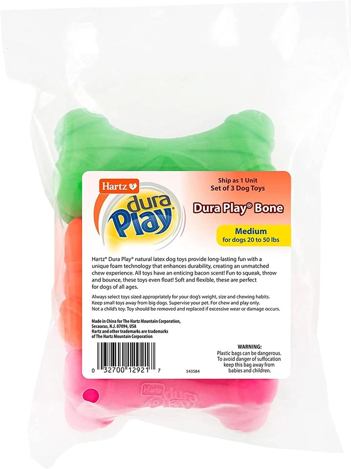 Bone Squeaky Latex Dog Toy for Medium Breeds, 3 Pack