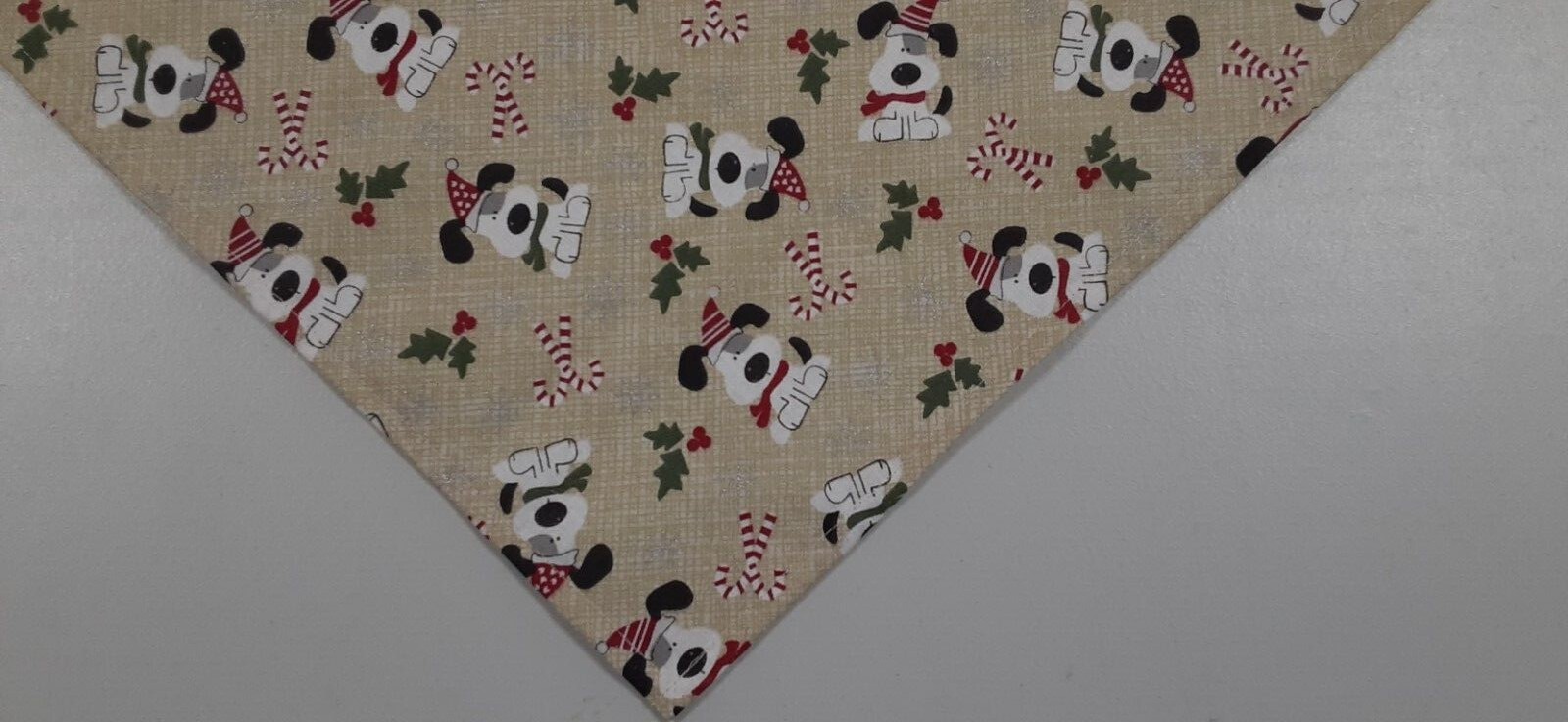 Dog Bandana, Christmas, Holly, Snowflakes, Tan, XS, S, M, L