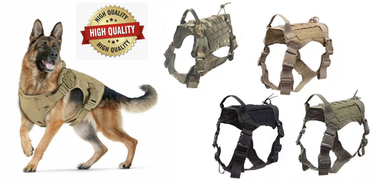 Tactical Dog HARNESS w LEASH, Military, Adjustable, No Pull Vest Handle, M L XL