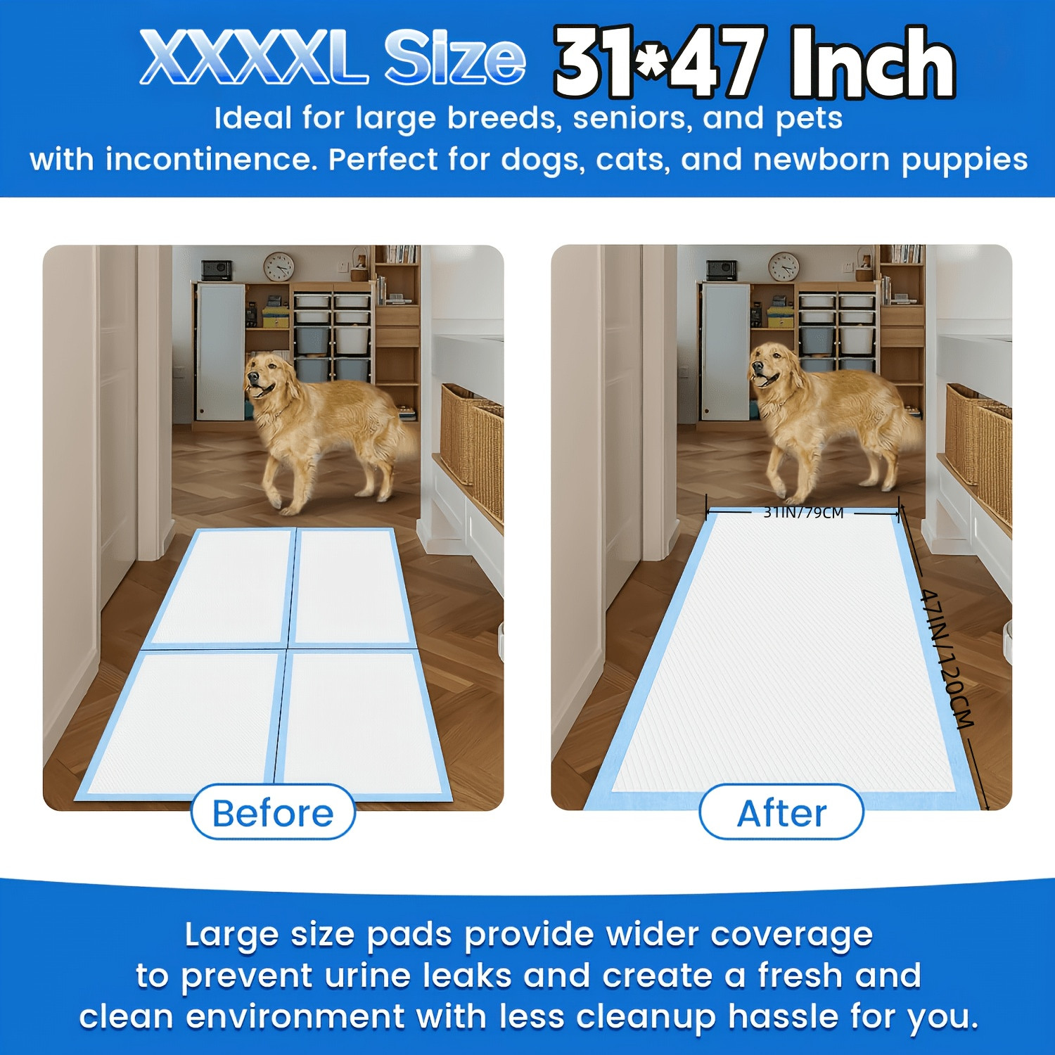 60PCS Extra Large Size 31*47IN Disposable Pet Pads, Training Pads, Waterproof Pa