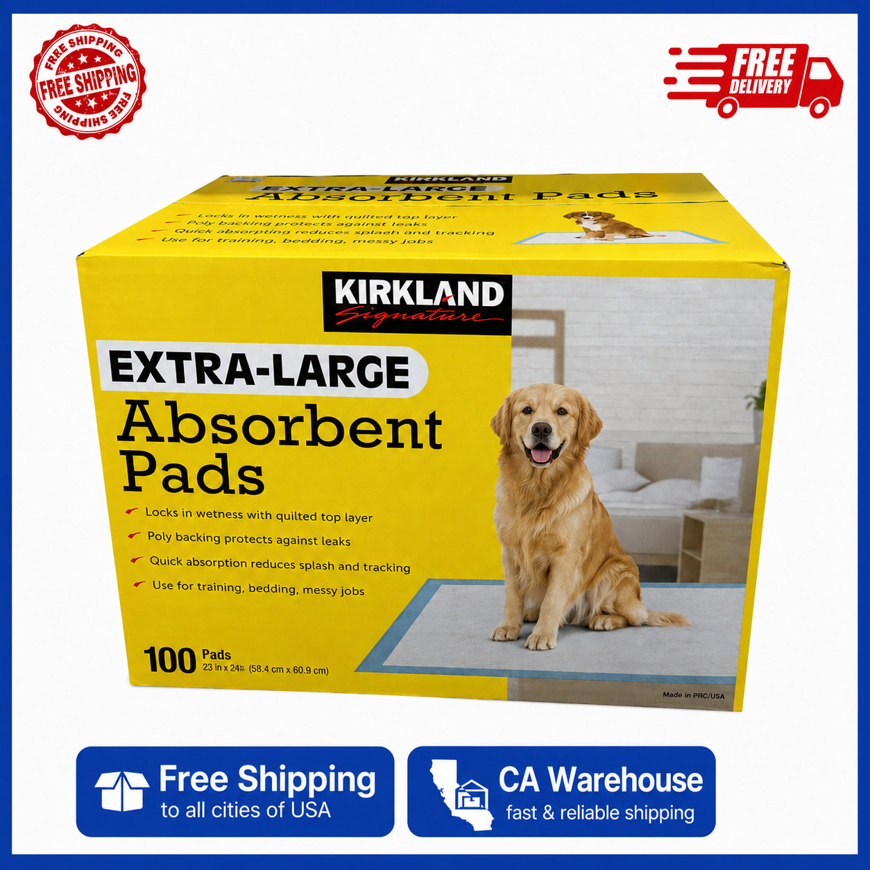 NEW Extra-Large Absorbent Pads, Kirkland Signature, 30 in L X 23 in W, 100-count