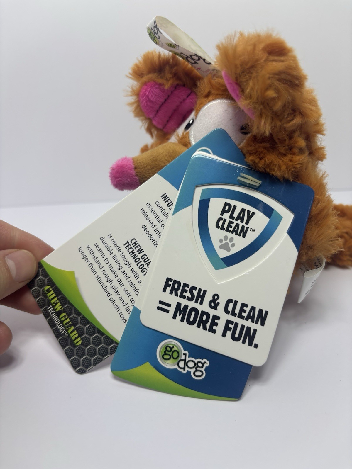goDog PlayClean Squeaky Plush Dog Toy with Odor-Eliminating Essential 6” Mouse